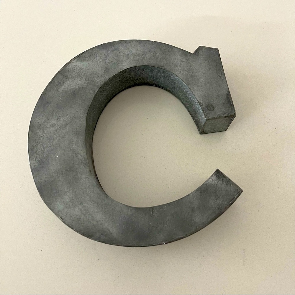 Rustic Galvanized Patina letter C wall desk decor